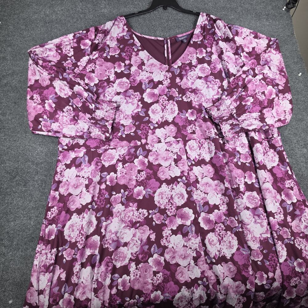 Roaman's Women's 6X 42/44 Floral Dress Purple Pink Long Sleeve Plus Size